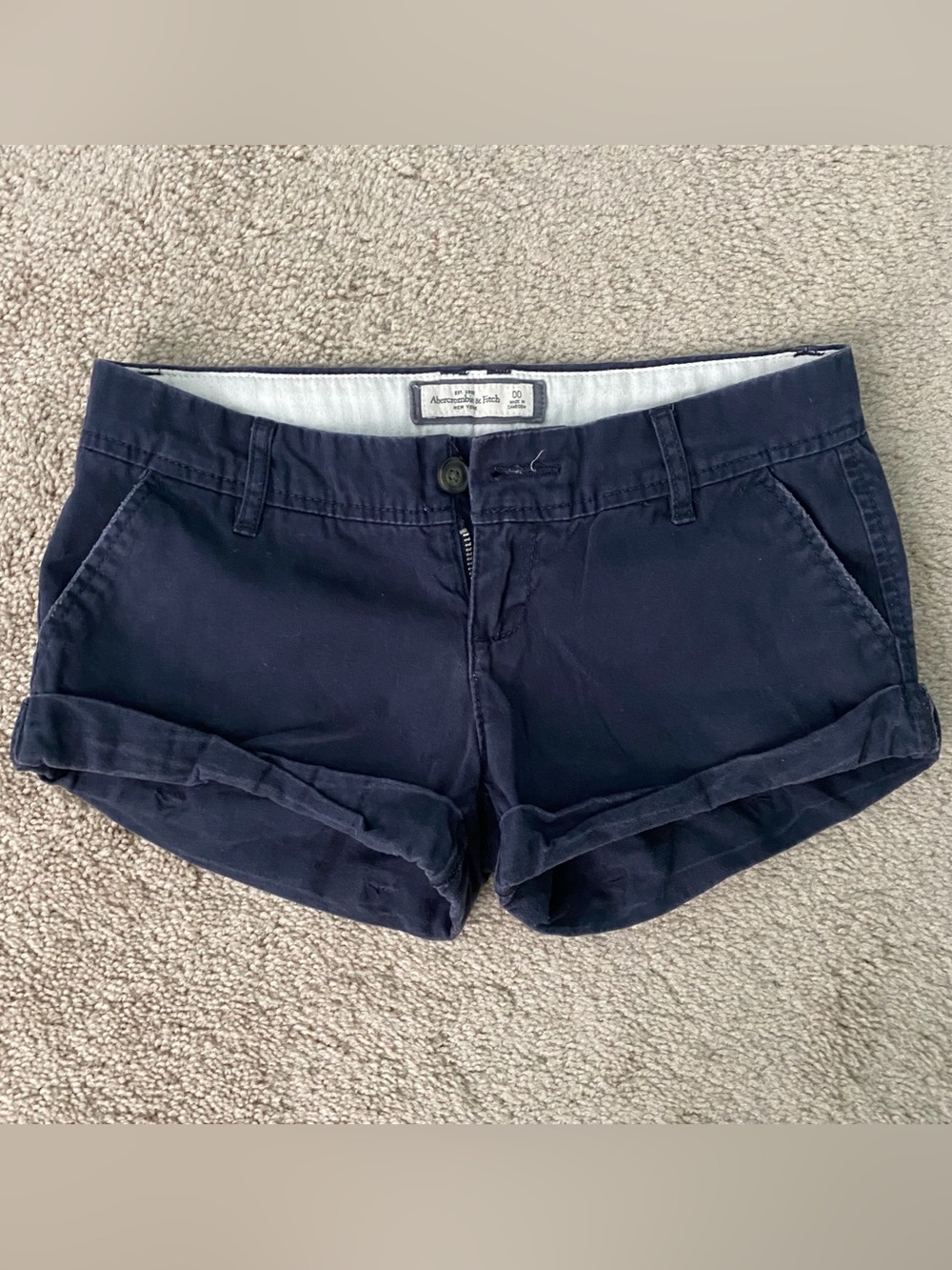 Abercrombie & Fitch Mid rise Navy Blue Cuff Chino Shorts